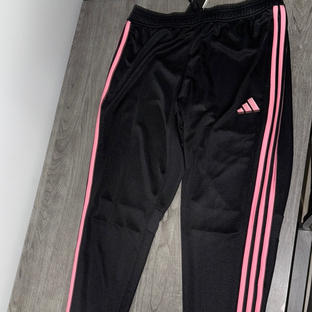 Adidas Mens Black and Pink Track Pants